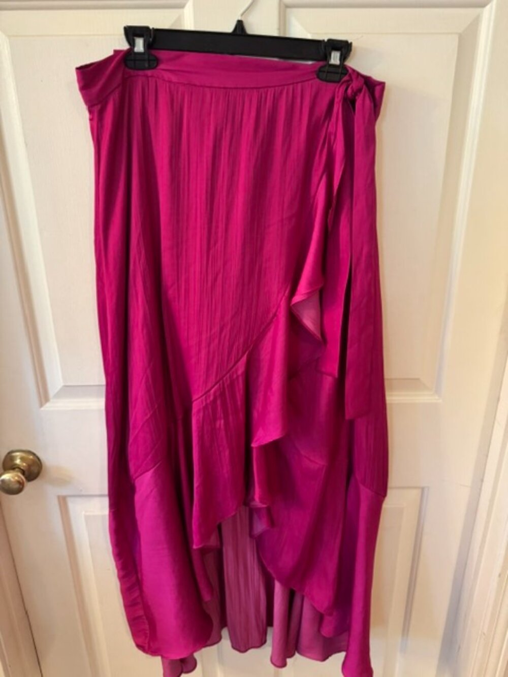 Anthropologie Maeve Ruffled True Wrap Silky Flowy Maxi Skirt Fuchsia XL - Picture 2 of 7
